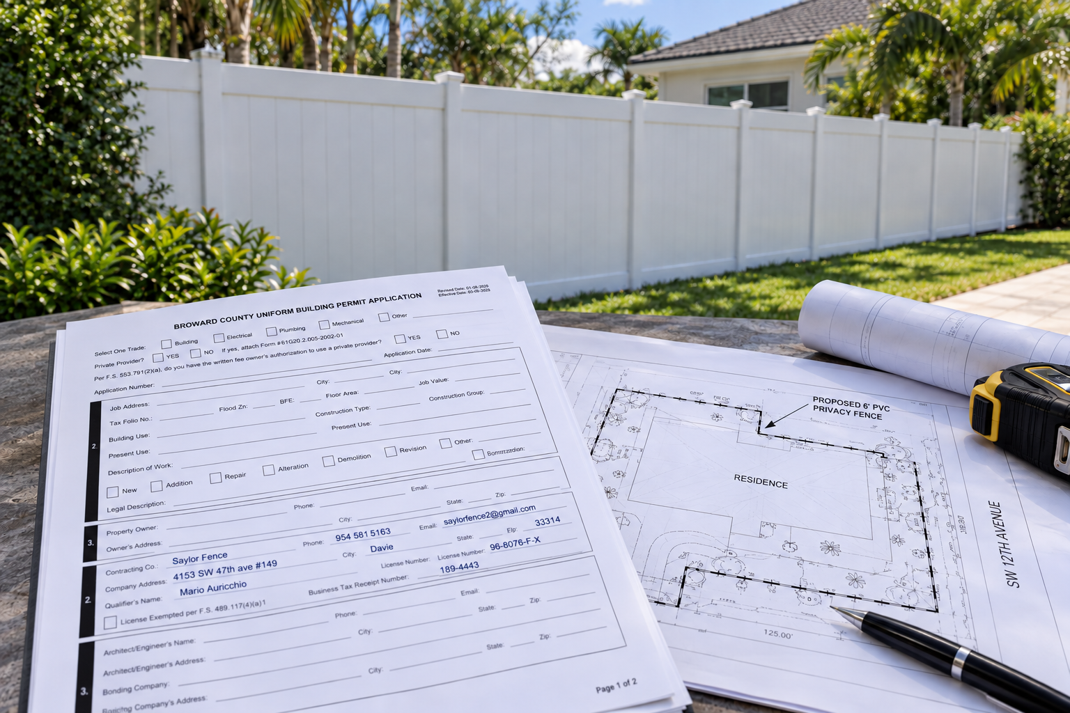 Privacy fence permitting support for layout, height, gates, property boundaries, easements, and project documentation